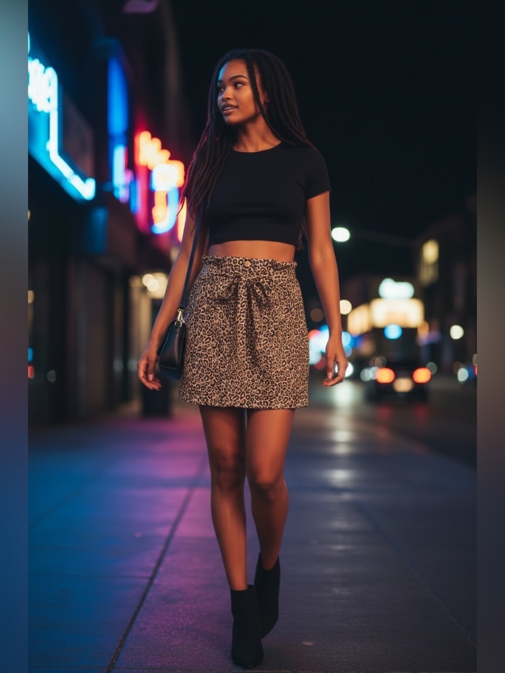 American Eagle Outfitters Leopard Tie-Waist Paper Bag Mini Skirt - Brown/Black